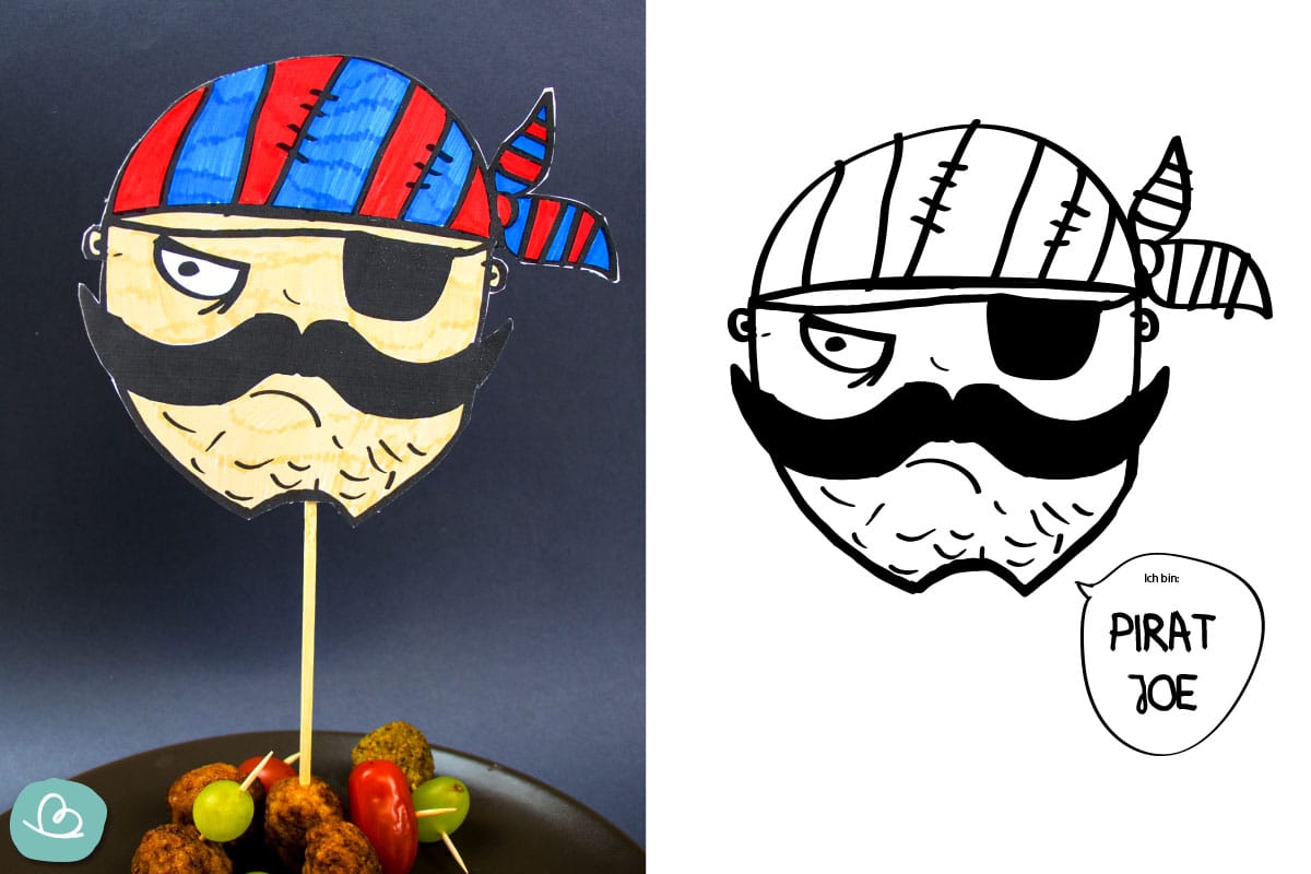 Ausmalbilder &quot;Pirat&quot; Malvorlage + Idee für Partyspieße