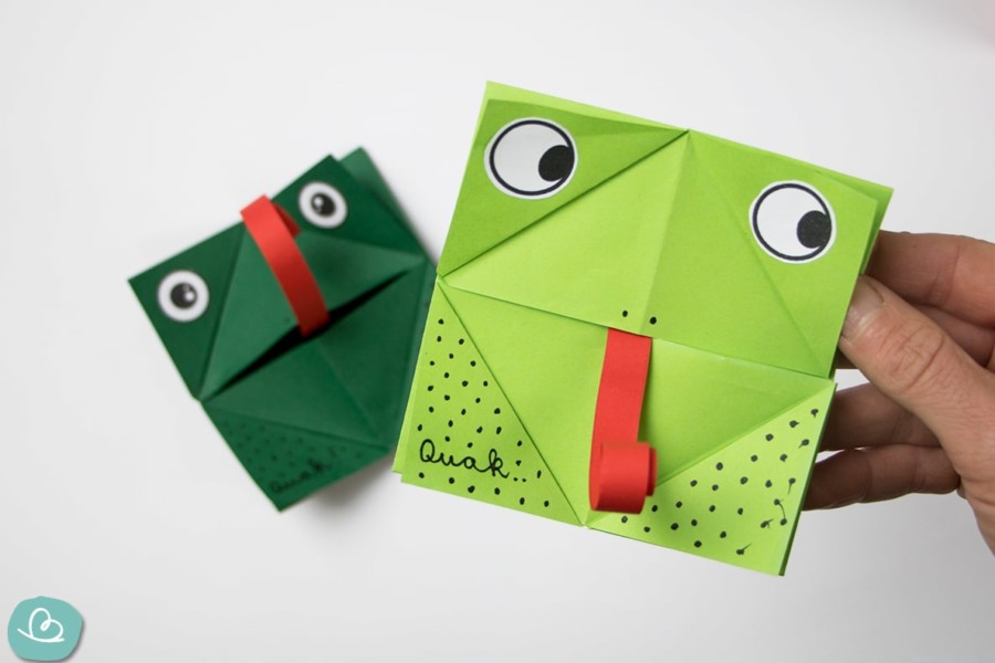 Origami Frosch "Qauk": Faltanleitung mit Vorlage