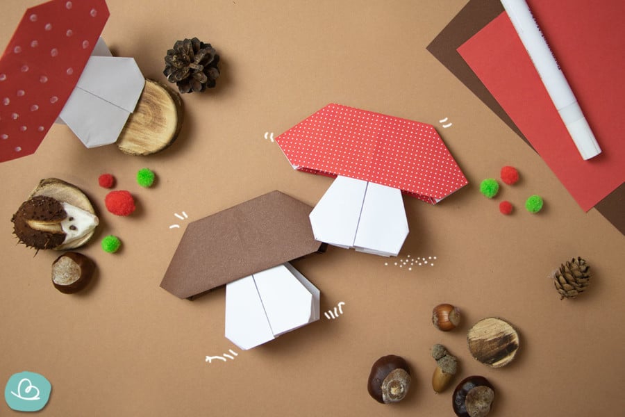 Pilz basteln aus Papier-einfache Origami Anleitung