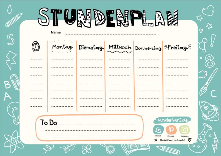 Blanko PDF Stundenplan zum Ausdrucken - Wunderbunt.de