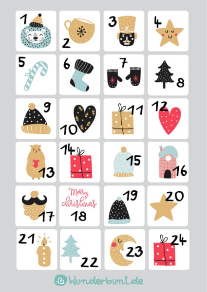 Adventskalender Zahlen 1-24 zum Ausdrucken | Kostenlose PDF-Vorlagen