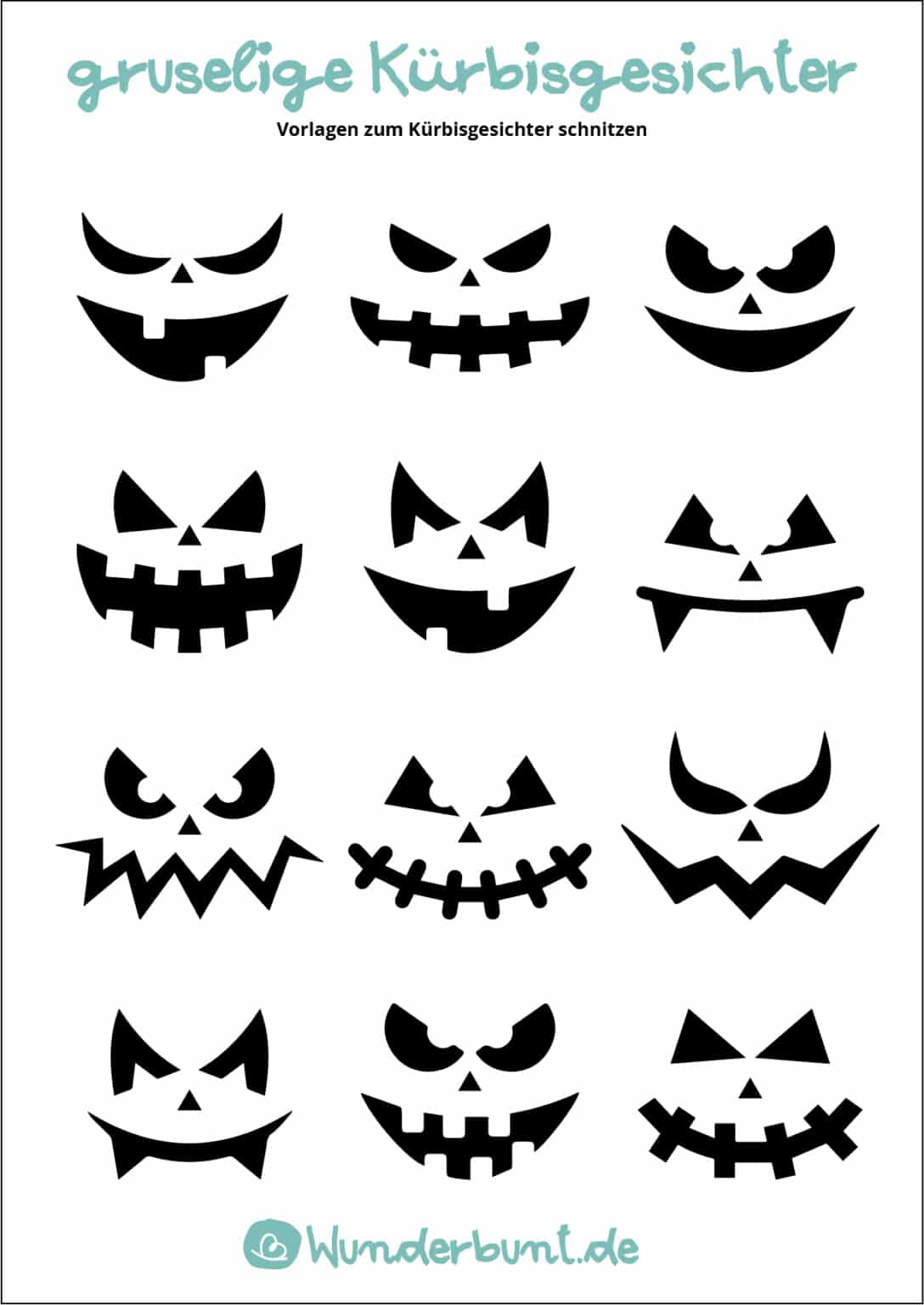 34 Kürbis Schnitzvorlagen zum Ausdrucken - Wunderbunt.de