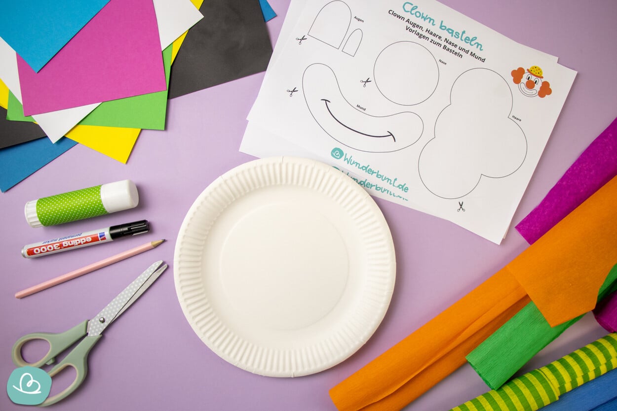 Clown basteln aus Pappteller | Anleitung + Vorlagen - Wunderbunt.de