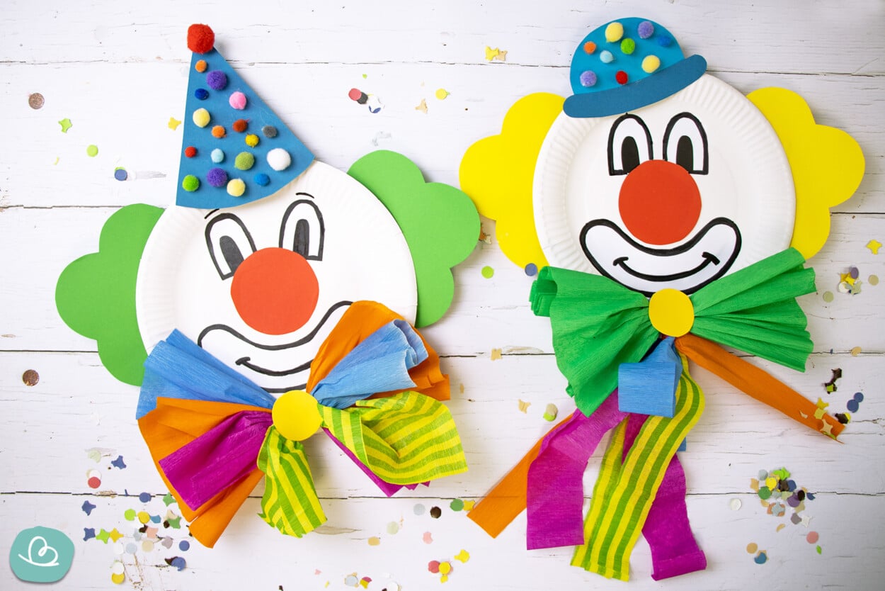 Clown basteln aus Pappteller | Anleitung + Vorlagen - Wunderbunt.de