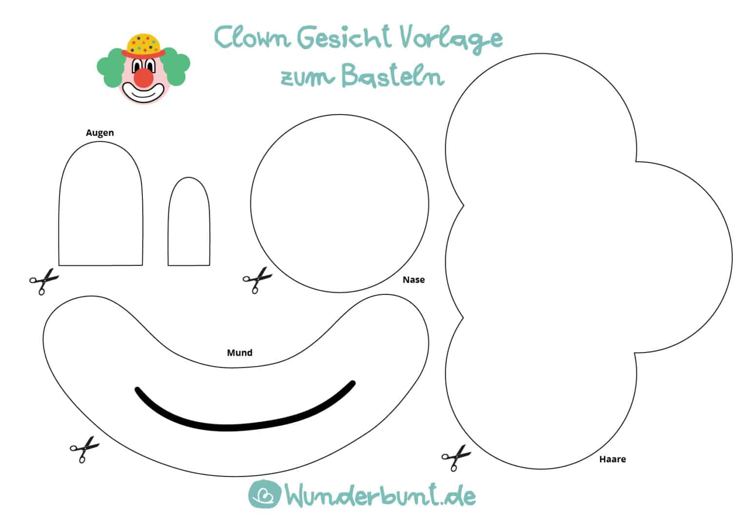 Clown basteln aus Pappteller | Anleitung + Vorlagen - Wunderbunt.de