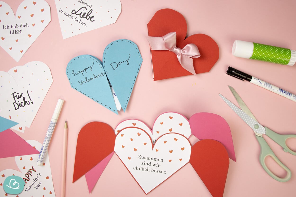 Valentinstag Karte zum Ausdrucken und Basteln - Wunderbunt.de