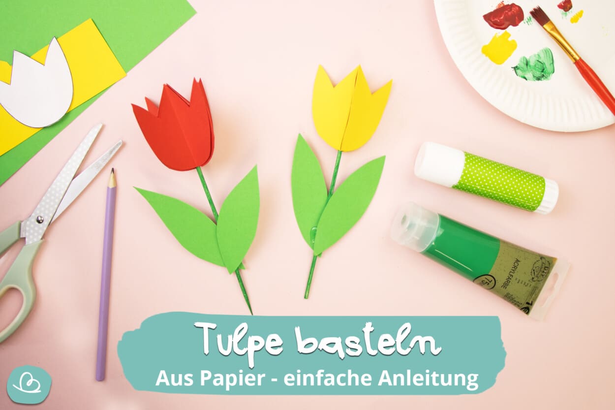 Tulpe basteln. Einfache Anleitung aus Papier.
