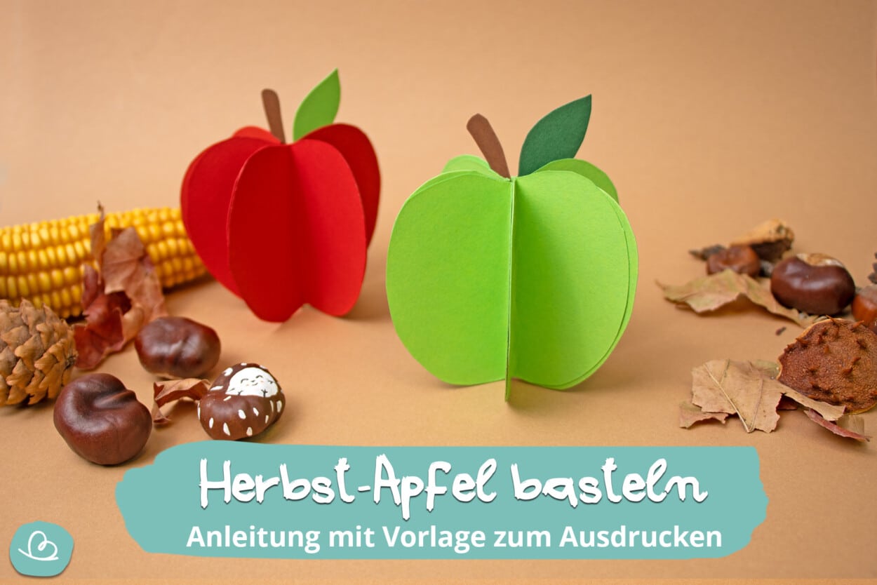 Herbst-Apfel Basteln | Anleitung Mit Vorlage Zum Ausdrucken - Wunderbunt.de