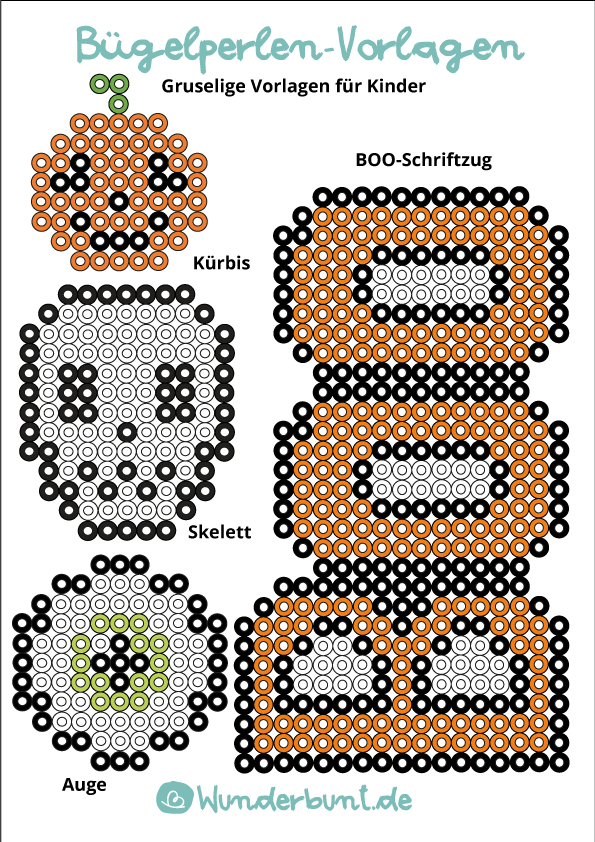Bügelperlen Vorlagen mit Halloween-Motiven