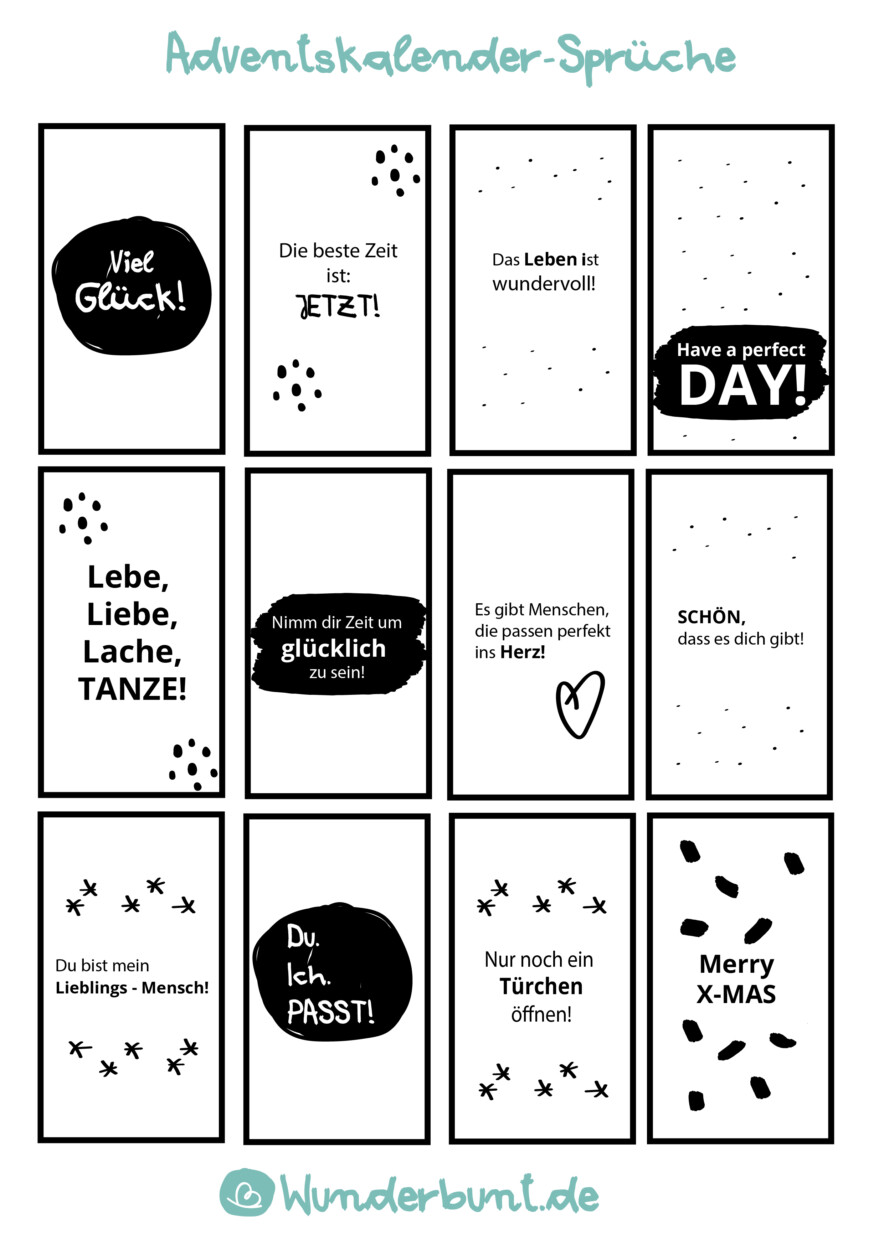 Adventskalendersprüche zum Ausdrucken und Basteln